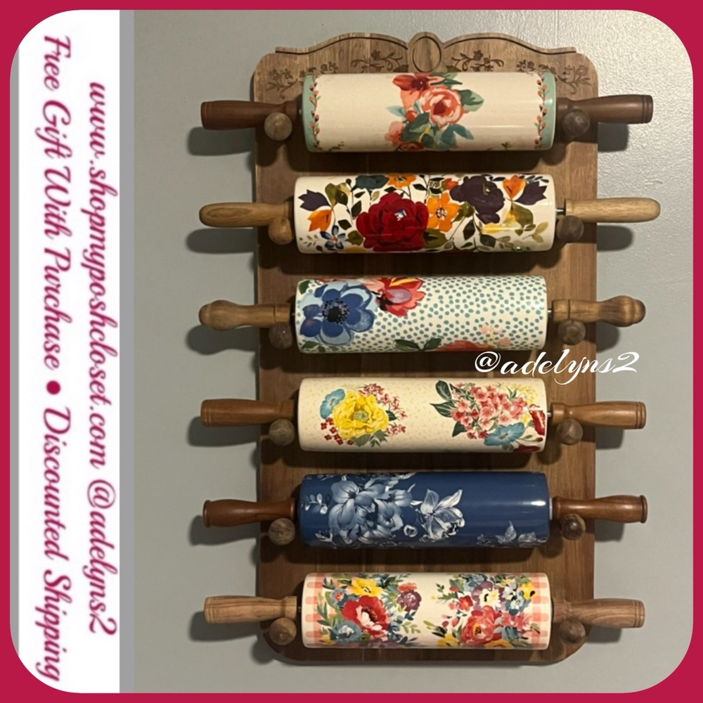 🌺 The Pioneer Woman Rolling Pin Rack & 6 Rolling Pins Holiday